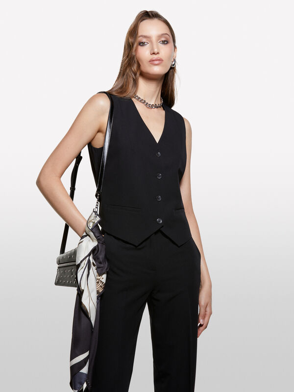 Black slim fit vest - women's vests and sleeveless jackets | Sisley