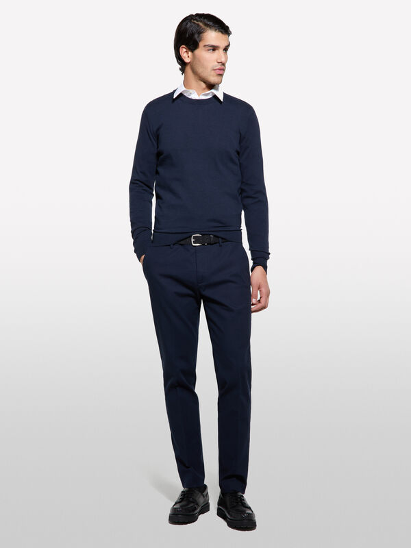 Dark blue textured chinos - men's slim fit trousers | Sisley
