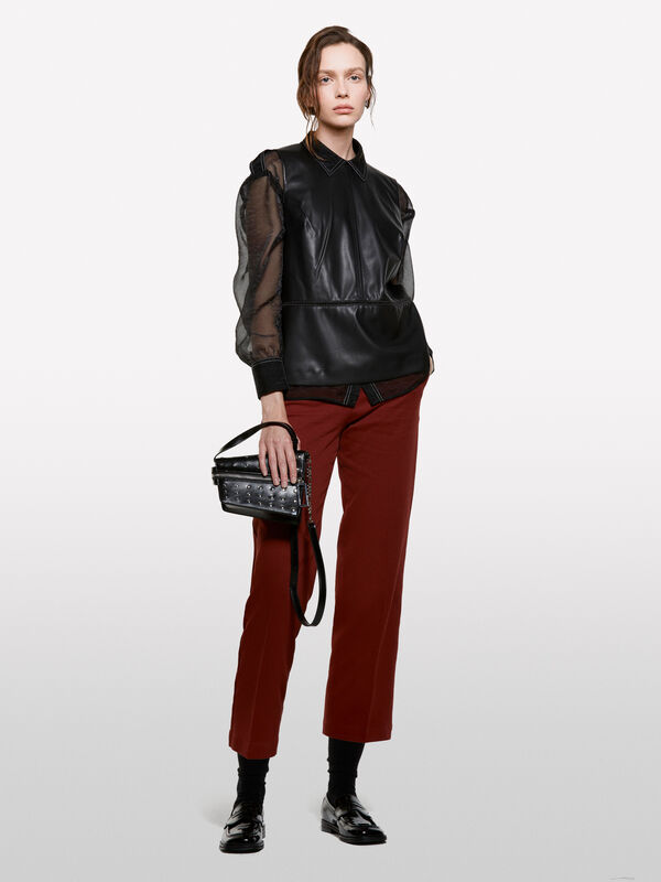Brick red high-waisted trousers - women's regular fit trousers | Sisley