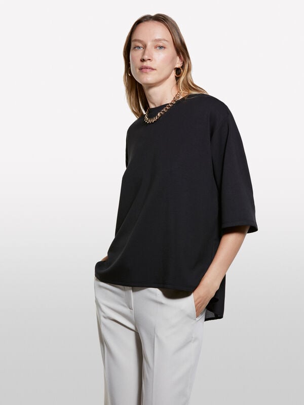 Black uneven t-shirt Black uneven t-shirt - women's short sleeve t-shirts | Sisley