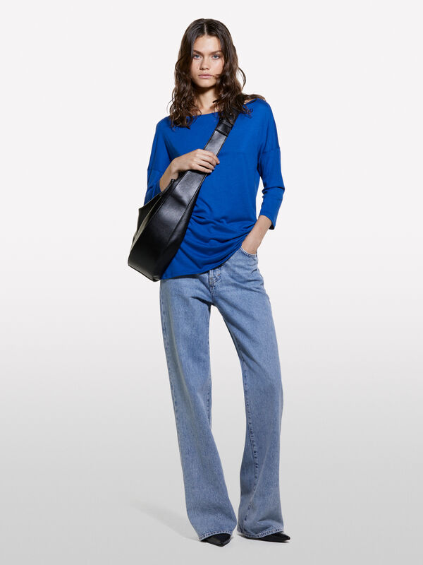 Blue t-shirt with boat neck - women's long sleeve t-shirts | Sisley
