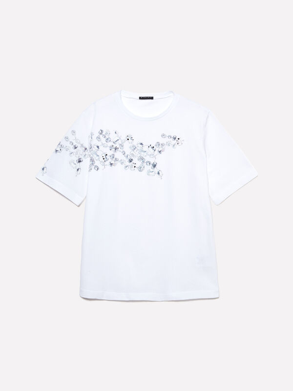 White t-shirt with print - women's short sleeve t-shirts | Sisley
