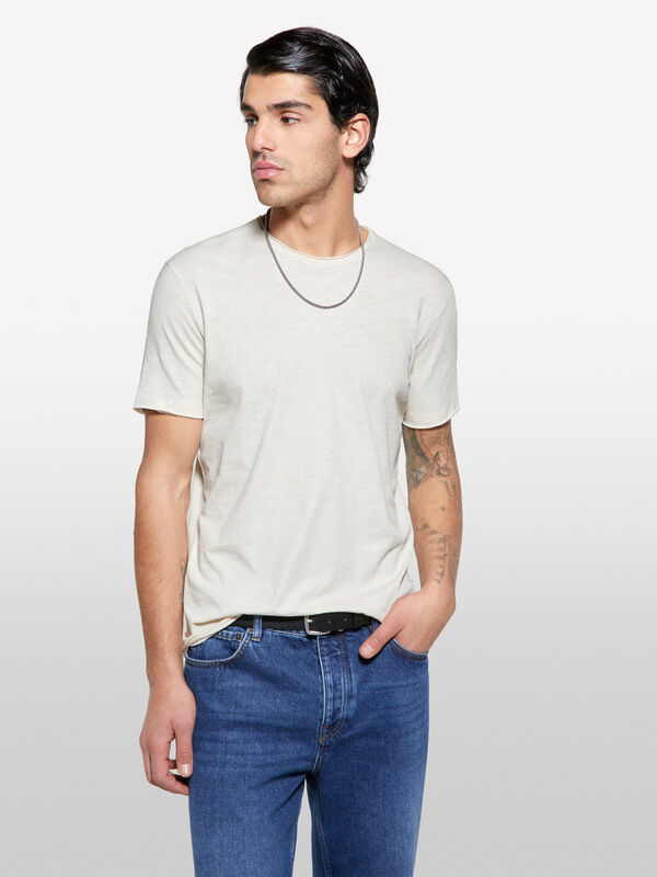 Light beige slim fit short sleeve t-shirt - men's short sleeve t-shirts | Sisley