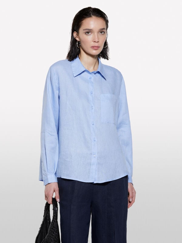 Light blue shirt in 100% linen - women's shirts | Sisley