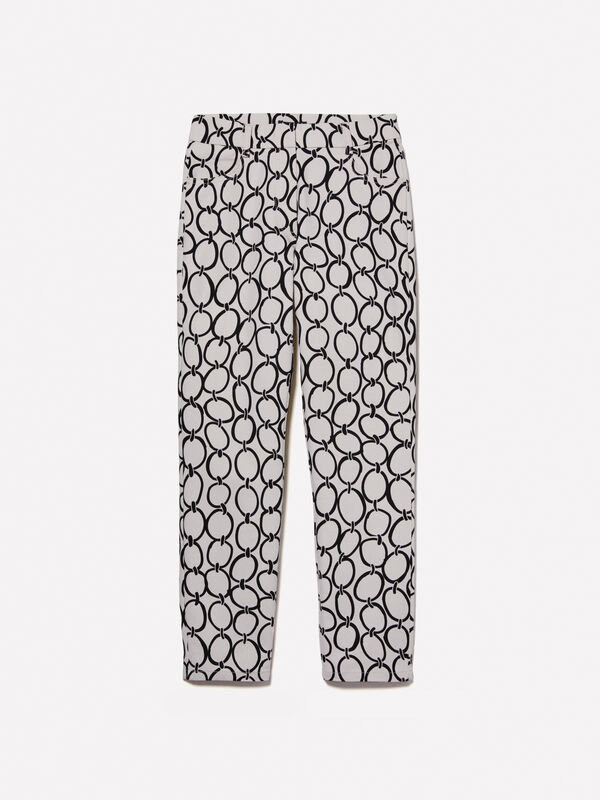 Cream white slim fit printed trousers - women's slim fit trousers | Sisley