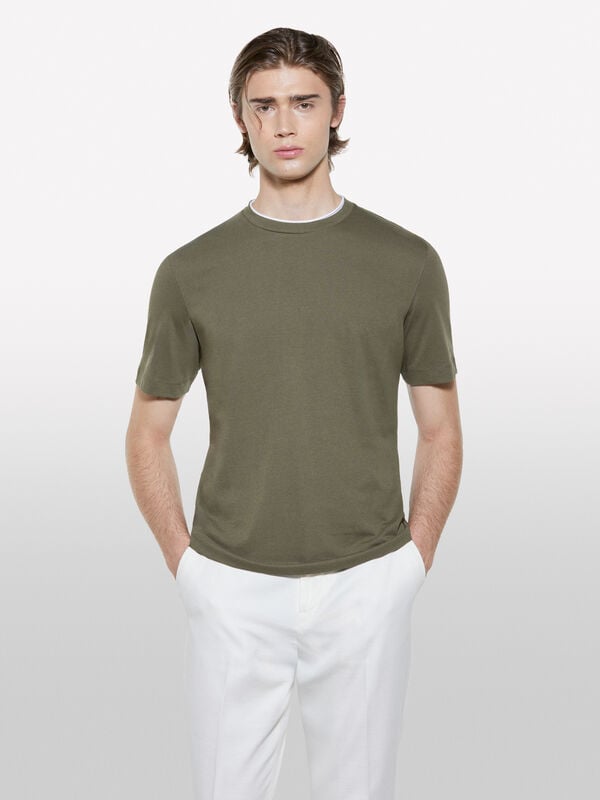 Military green t-shirt with contrast  - men's short sleeve t-shirts | Sisley