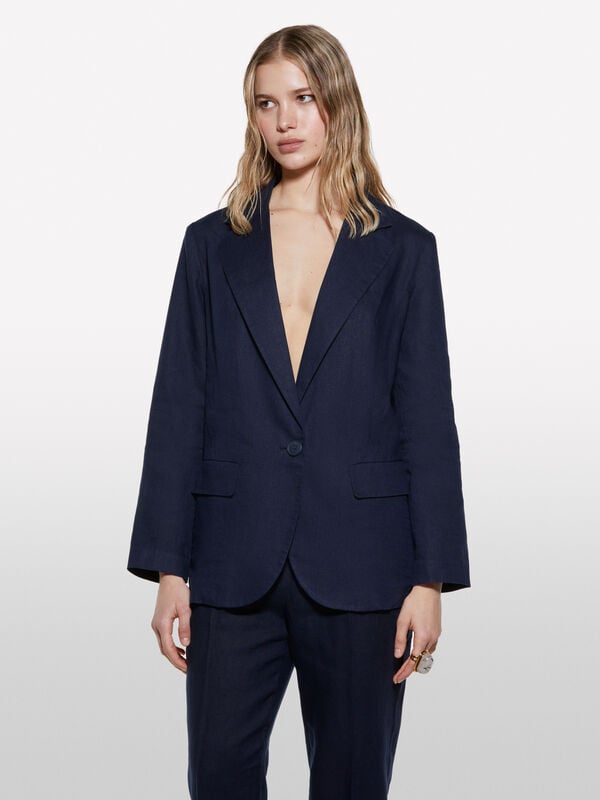 Dark blue 100% linen blazer - women's blazers | Sisley