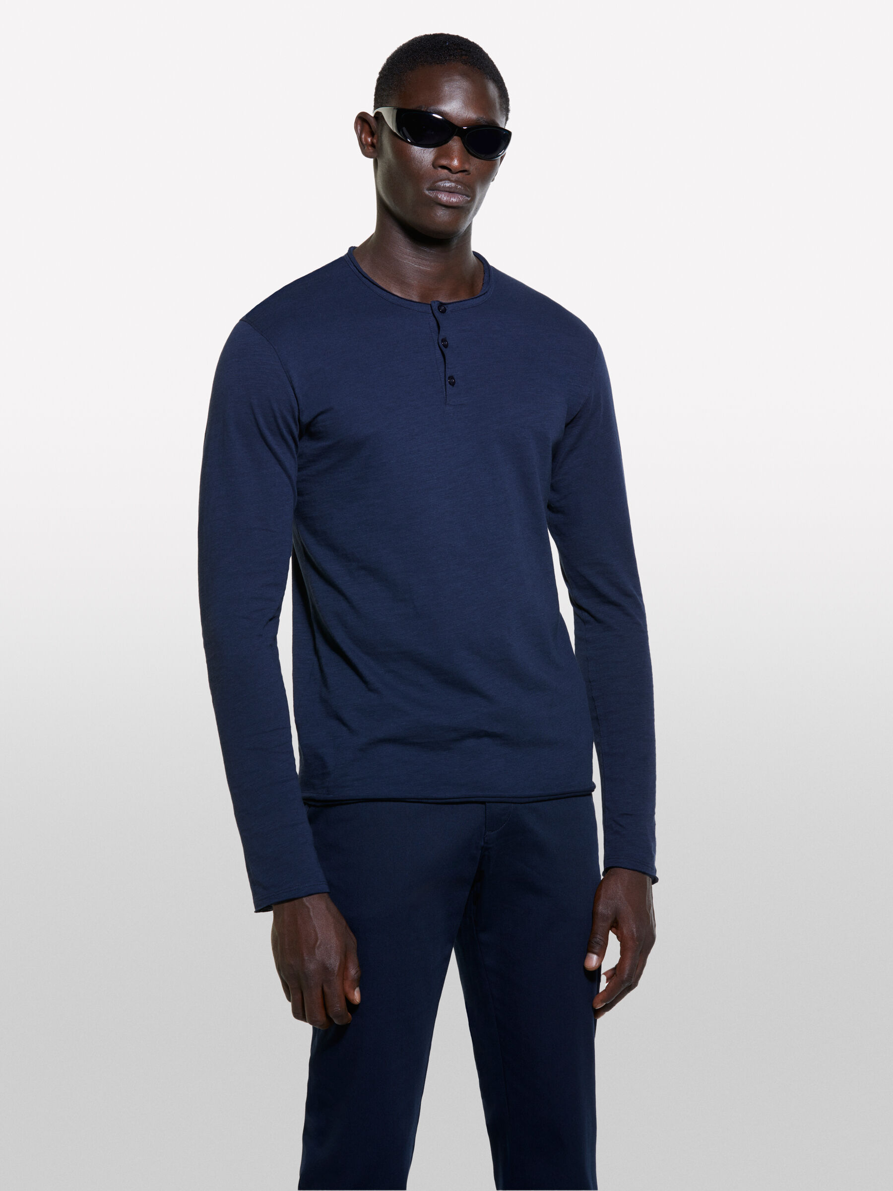 Dark blue henley shirt cheap