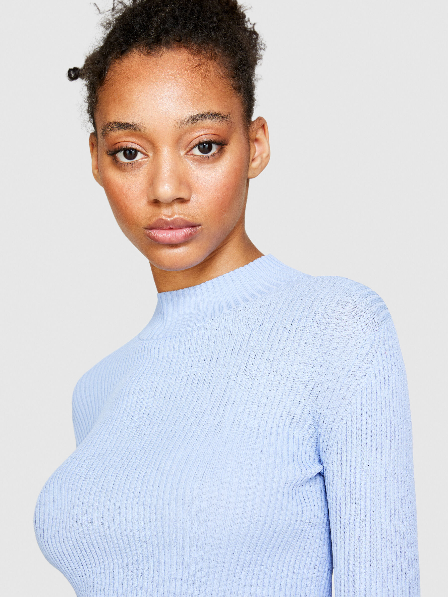 Light blue top mock neck top