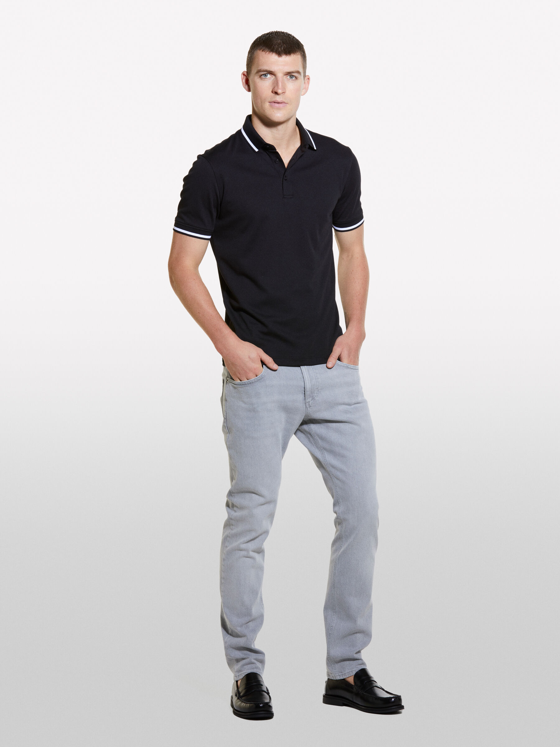 Black slim fit polo with contrast