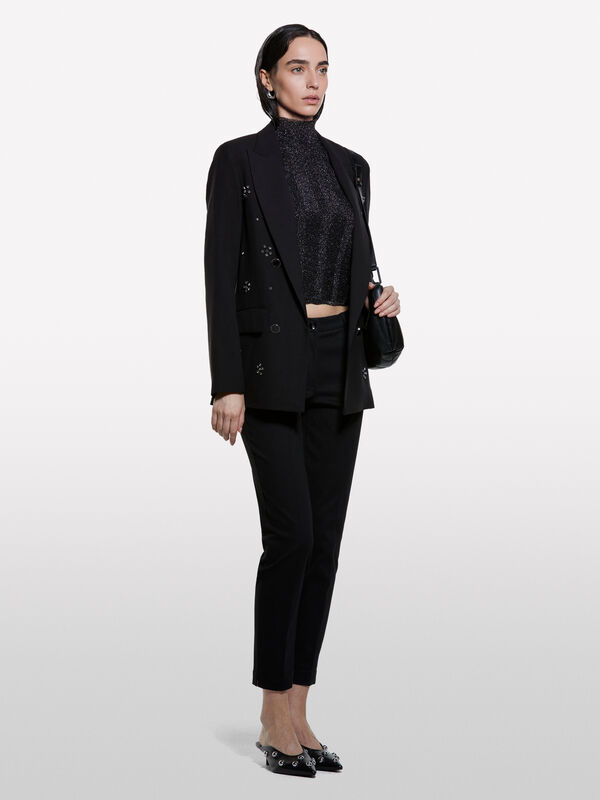 Black sweater with lurex inserts - women's high neck sweaters | Sisley