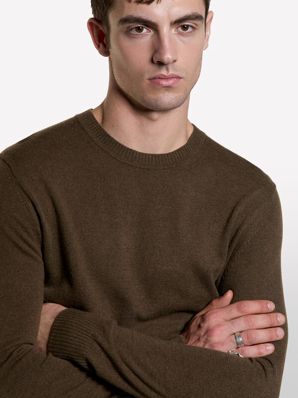Brown regular fit crew neck sweater - men's crew neck sweaters | Sisley