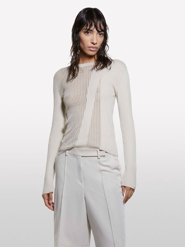 Beige knit top - women's crew neck sweaters | Sisley