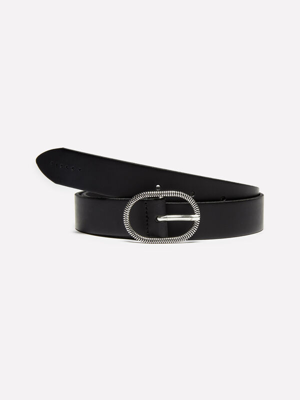 Black belt in leather with decorative buckle - women's belts | Sisley
