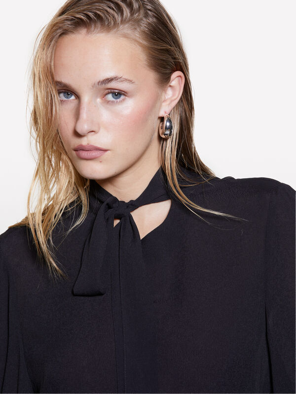 Black blouse with sash  - women's blouses | Sisley