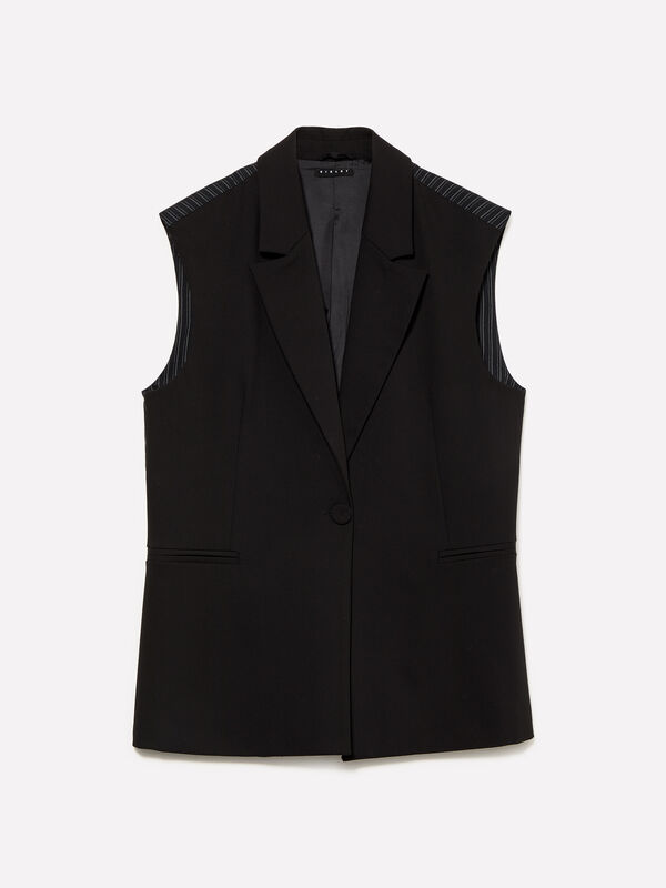Black vest with clashing stripe - women's vests and sleeveless jackets | Sisley