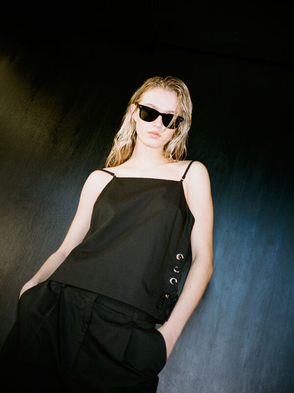 Black top with laces - women's tops | Sisley