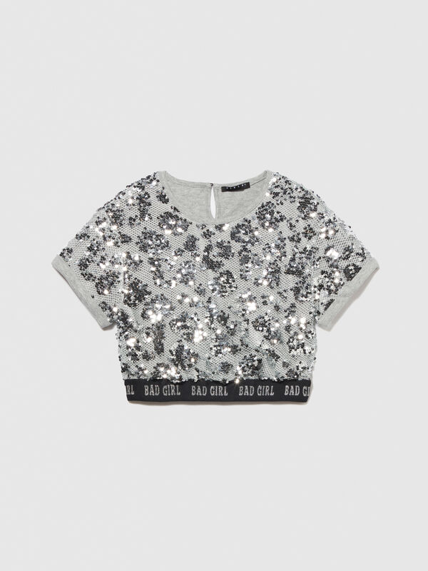 Blouse with mesh and sequins - girls' shirts and blouses | Sisley Young
