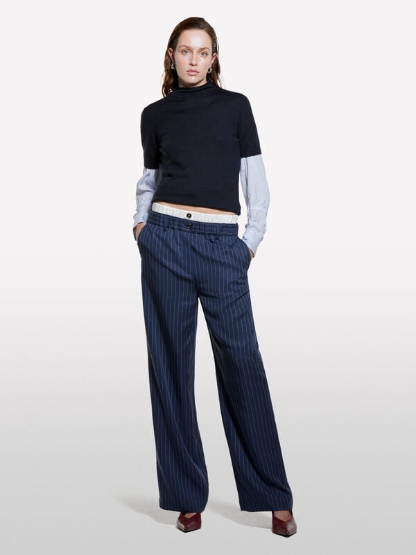 Dark blue sweater with half sleeves - women's high neck sweaters | Sisley