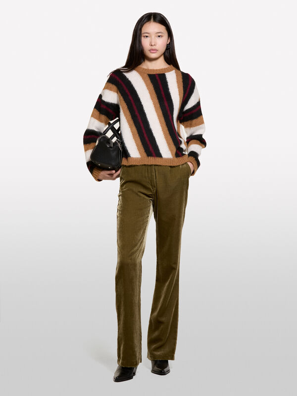 Camel striped inlay sweater - women's crew neck sweaters | Sisley