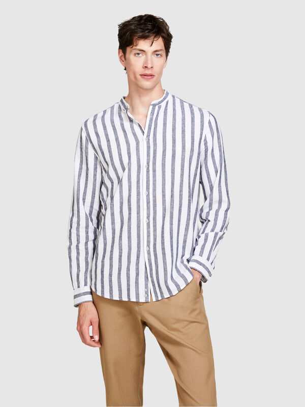Mandarin collar shirt in linen blend - men's regular fit shirts | Sisley