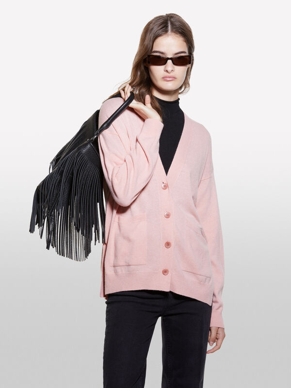 Pink cardigan with slits - women's cardigans | Sisley