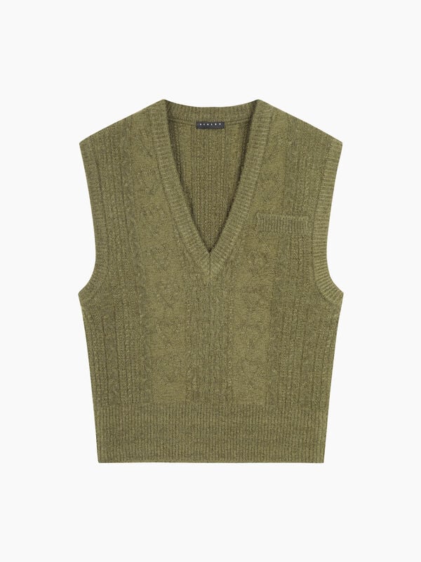 Knitted vest with braids - sisley k v-neck sweaters | Sisley K