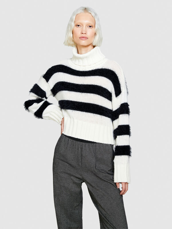 Striped sweater with maxi collar Women