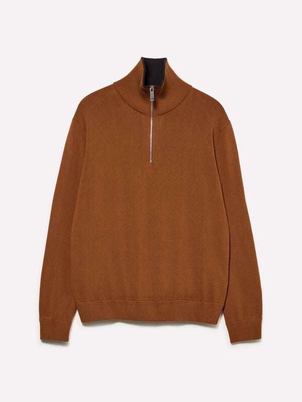 Camel sweater with zipper - men's high neck sweaters | Sisley