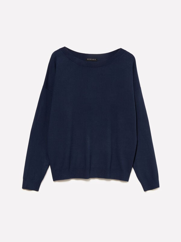 Navy blue boat neck top - women's boat neck sweaters | Sisley