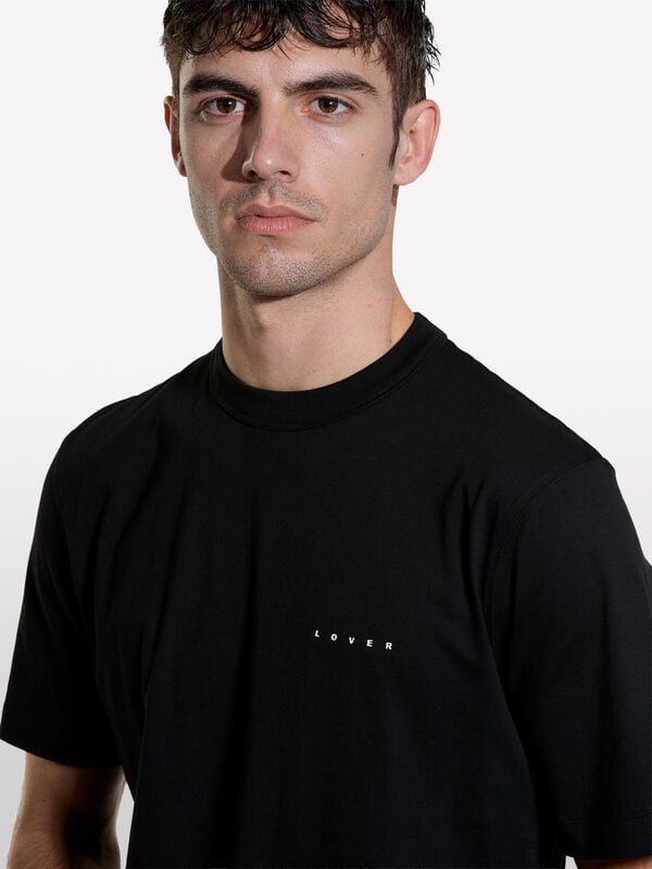 Black t-shirt with text print in 100% organic cotton - men's short sleeve t-shirts | Sisley