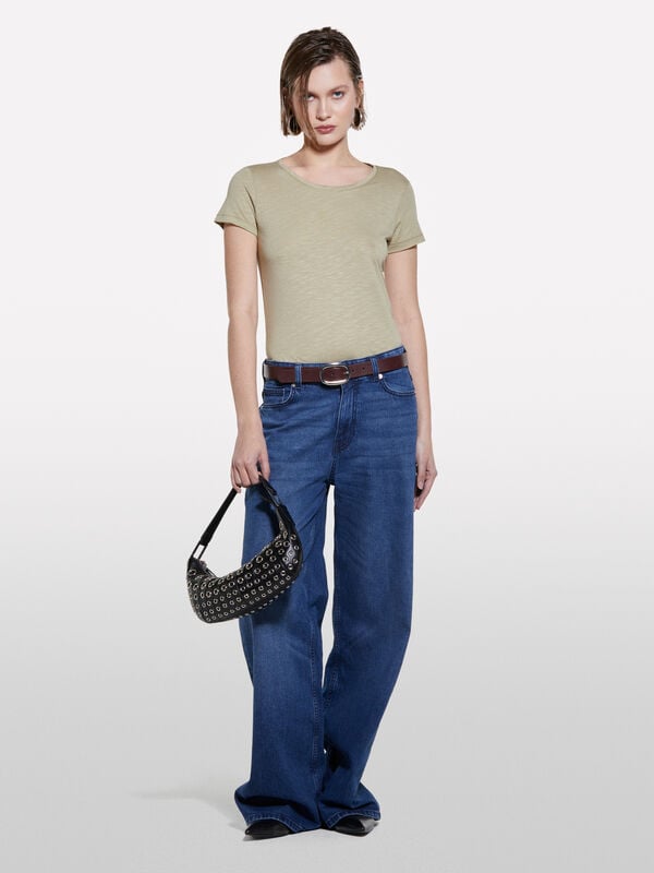 Military green crew neck t-Shirt - women's short sleeve t-shirts | Sisley