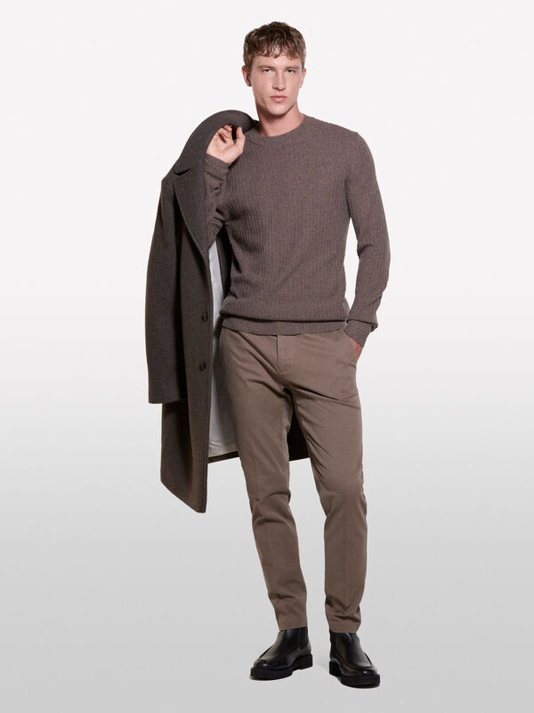 Brown 3D stitch sweater - men's crew neck sweaters | Sisley
