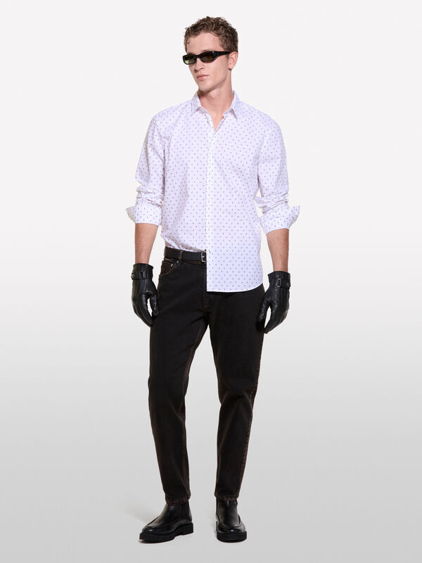 White 100% organic cotton shirt with little flowers - men's slim fit shirts | Sisley