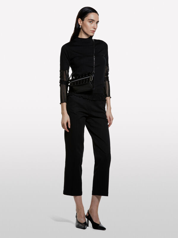 Sweater black with half sleeves - women's high neck sweaters | Sisley