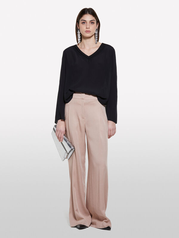 Black blouse with contrasting neckline - women's blouses | Sisley