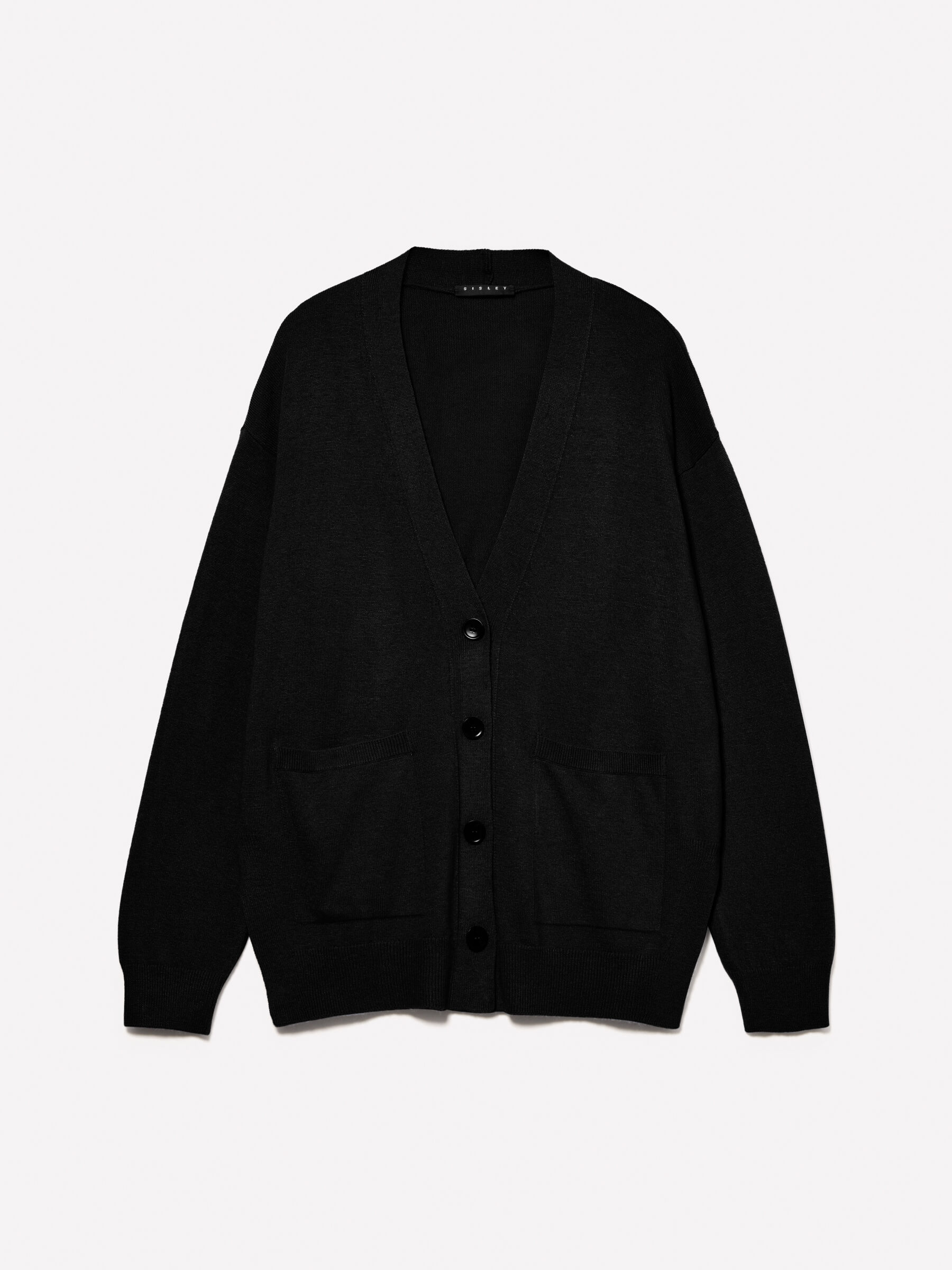 Long black cardigan with side slits 2025