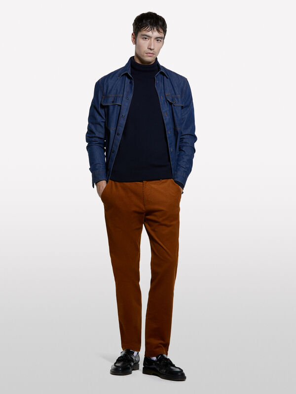 Dark blue regular fit sweater with high neck - men's high neck sweaters | Sisley