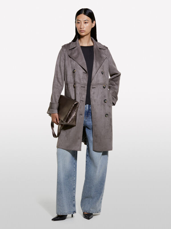 Dark gray double-breasted peacoat - women's trench coats & rain coats | Sisley