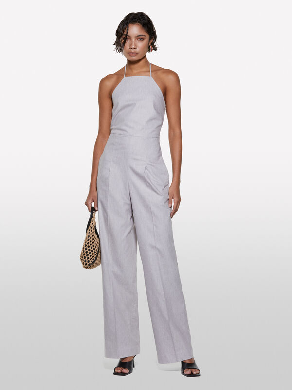 Light gray jumpsuit with halter neck - women's jumpsuits | Sisley