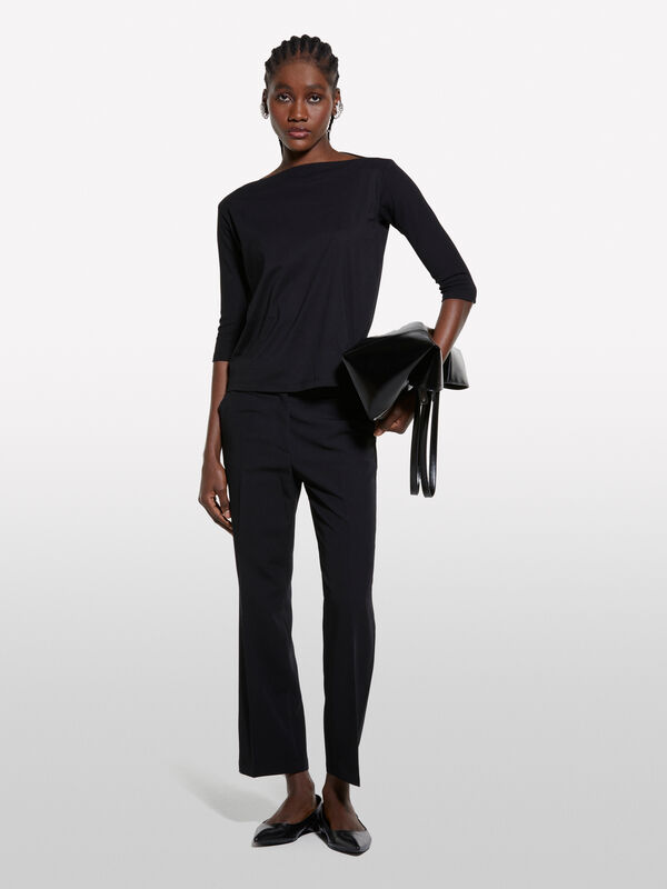 Black t-shirt with boat neck - women's long sleeve t-shirts | Sisley