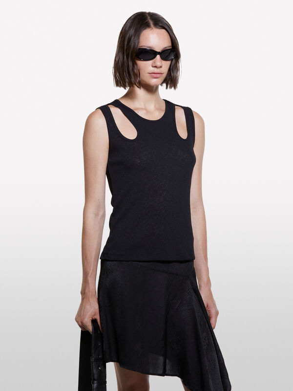 Black tank top with porthole - women's tops | Sisley