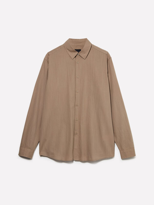 Beige shirt in textured cotton - men's regular fit shirts | Sisley