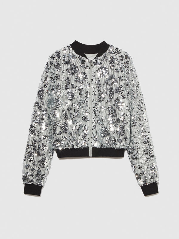 Bomber jacket with mesh and sequins - girls' outerwear | Sisley Young