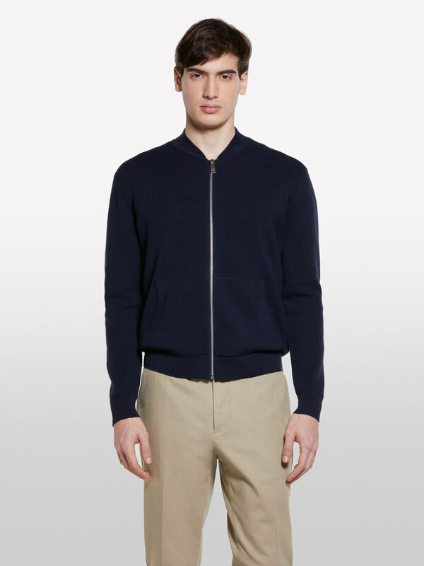 Dark blue cardigan with zip  - men's cardigans | Sisley
