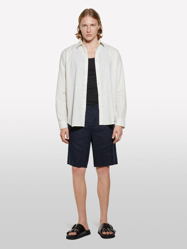 Dark blue 100% linen bermudas - men's shorts | Sisley