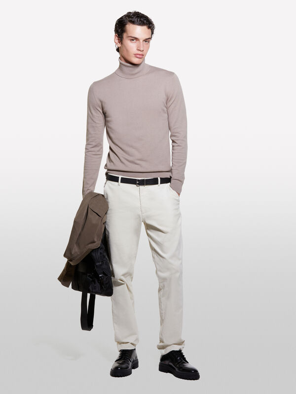 Brown sweater with high neck - men's high neck sweaters | Sisley
