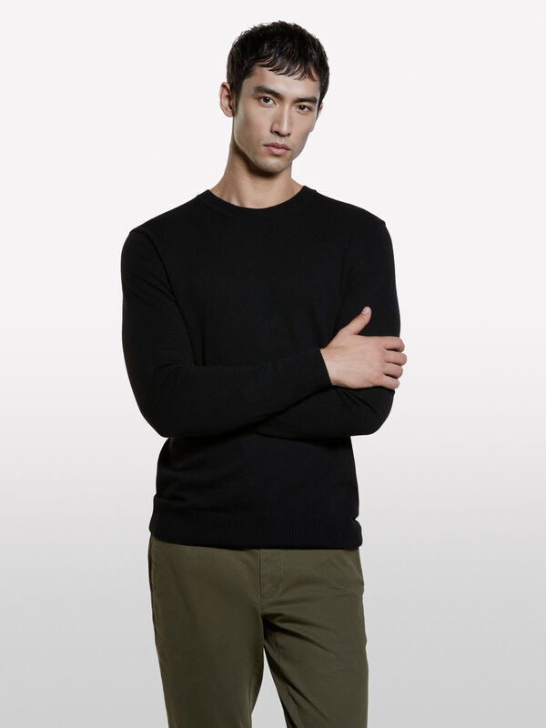 Black regular fit crew neck sweater - men's crew neck sweaters | Sisley