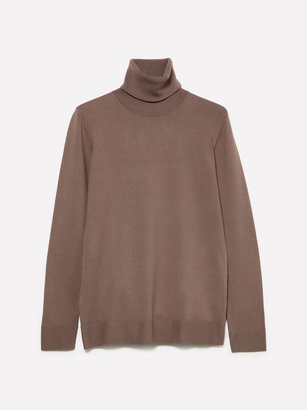Brown regular fit turtleneck - women's high neck sweaters | Sisley