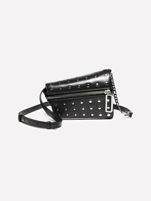 Black asymmetrical bag with studs - women's shoulder and crossbody bags | Sisley